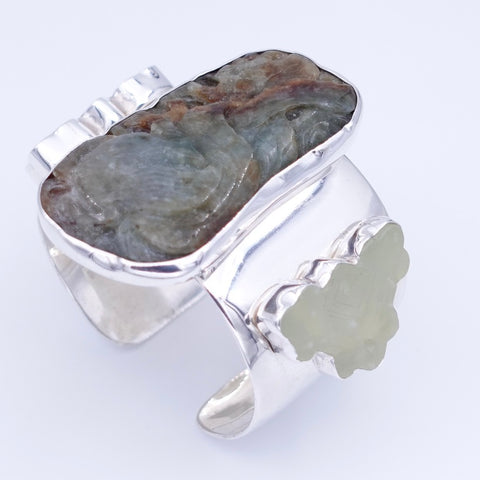 Carved Jade Sterling Silver Cuff