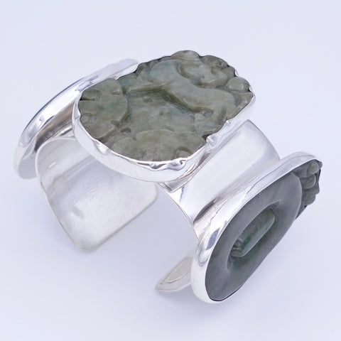 Carved Jade Sterling Silver Cuff