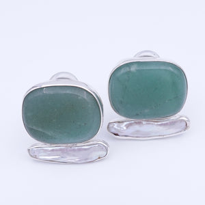 Green Aventurine & Biwa Pearl Earring