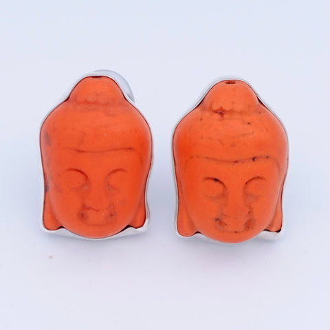 Carved Orange Buddha Earrings