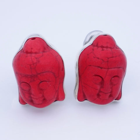 Carved Red Buddha Earrings