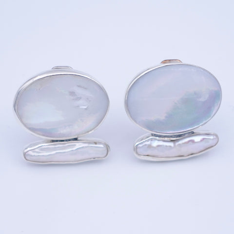 Mother of Pearl & Biwa Pearl Earrings