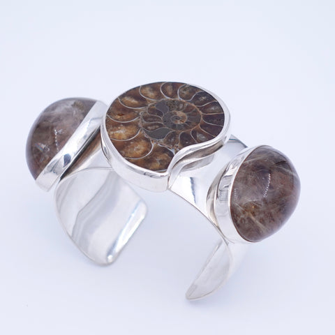 Ammonite & Smokey Quartz Cuff