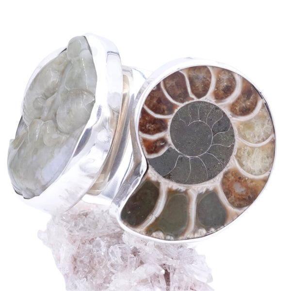 Carved Jade and Ammonites 1 1/2" Cuff