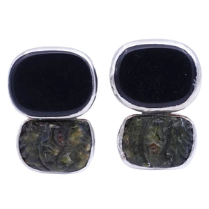 Black Onyx and Green Jade Earrings