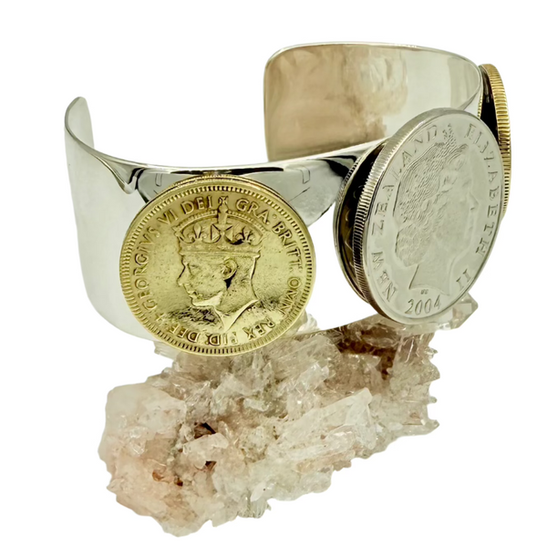 Queen Elizabeth II, King George V and King George VI Silver and Gold Coins Cuff.