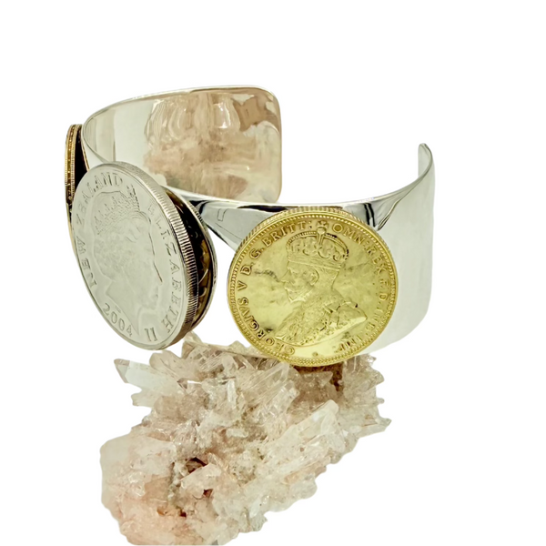 Queen Elizabeth II, King George V and King George VI Silver and Gold Coins Cuff.