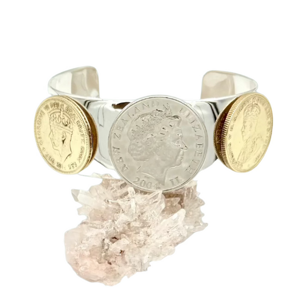 Queen Elizabeth II, King George V and King George VI Silver and Gold Coins Cuff.