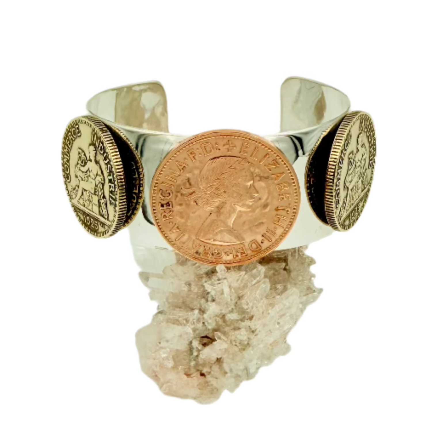 Queen Elizabeth and Commerce Industrial Coins Sterling Silver Cuff