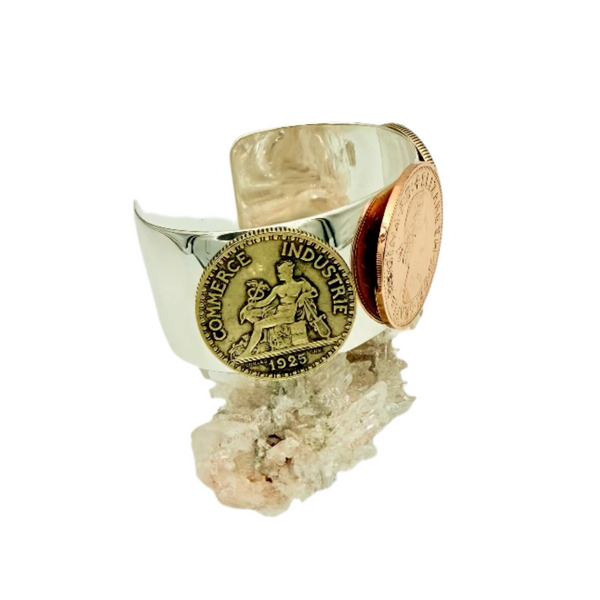 Queen Elizabeth and Commerce Industrial Coins Sterling Silver Cuff