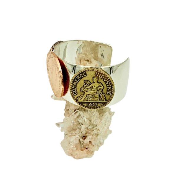 Queen Elizabeth and Commerce Industrial Coins Sterling Silver Cuff